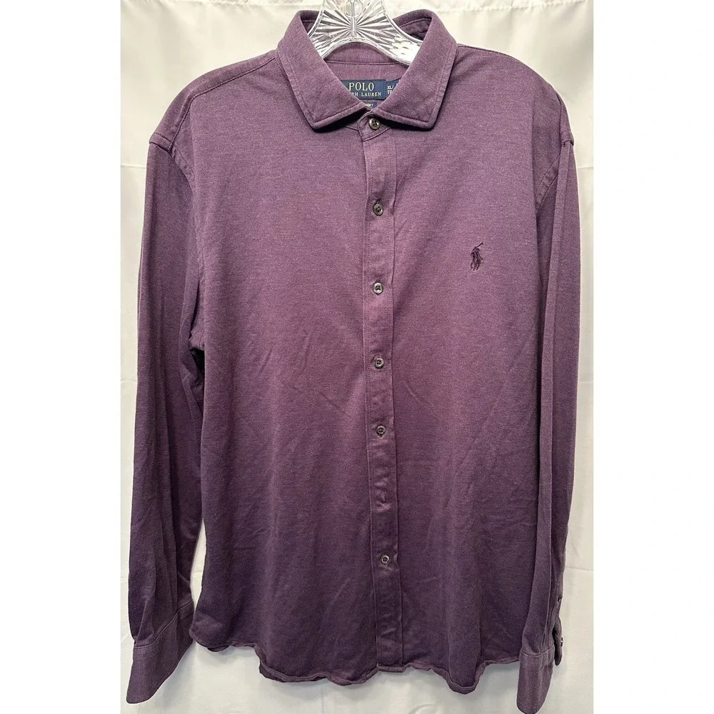 Polo Ralph Lauren Knit‎ Dress Shirt Men's XL Purple Button Up Soft Stretch